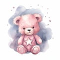 Cute watercolor teddy bear. Illustration AI Generative Royalty Free Stock Photo