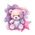 Cute watercolor teddy bear. Illustration AI Generative Royalty Free Stock Photo