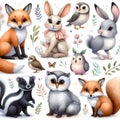 cute watercolor wildlife baby animals illustrations set Royalty Free Stock Photo