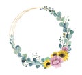 Cute watercolor wreath with flowers