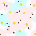 Cute watercolour seamless pattern with brush strokes and round spots. Paint, sketch, watercolor, graffiti.