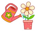 Cute watering can and flower cartoon. Watering can and flower clipart vector illustration