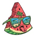Cute watermelon and beach glasses illustration