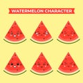 Cute Watermelon Characters With Various Expression