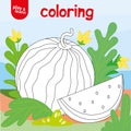 Cute Watermelon in Garden Coloring for Child