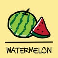 Cute watermelon hand-drawn style, vector illustration. Royalty Free Stock Photo