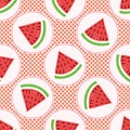 Cute watermelon polka dot vector illustration. Seamless repeating pattern.