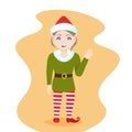 Cute waving elf girl santa claus helper wear red hat merry christmas happy new year holiday celebration concept flat Royalty Free Stock Photo