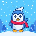 Cute Waving Penguin in Winter Season