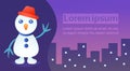 Cute waving snowman night city buildings cityscape background merry christmas happy new year holiday concept horizontal