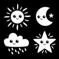 Cute weather forecast black and white contrast icons Royalty Free Stock Photo