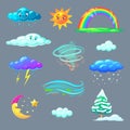 Cute weather icons in cartoon style Royalty Free Stock Photo
