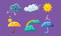 Cute Weather Icons Set, Colorful Forecast Meteorology Symbols Vector Illustration Royalty Free Stock Photo