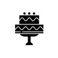 Cute wedding cake black icon, vector sign on isolated background. Cute wedding cake concept symbol, illustration Royalty Free Stock Photo