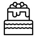 Cute wedding cake icon outline vector. Couple romantic party