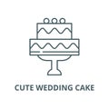 Cute wedding cake line icon, vector. Cute wedding cake outline sign, concept symbol, flat illustration Royalty Free Stock Photo