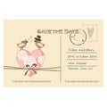 Cute wedding card, invitation with floral heart and birds