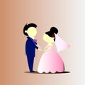 Cute wedding couple in blue and pink