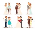 Cute wedding couple bride and groom cartoon