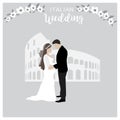 Cute wedding couple Illustration. pregnant Bride and Groom isolated in vector. Elegant dresses cartoon illustration