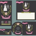 Cute wedding design template set with floral wreath Royalty Free Stock Photo