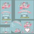 Cute wedding design template set with flowers Royalty Free Stock Photo