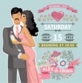 Cute wedding invitation with floral element, bride, groom Royalty Free Stock Photo