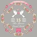 Cute wedding invitation with pigeons and floral frame