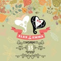 Cute wedding invitation with stylized heart , Royalty Free Stock Photo