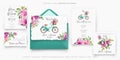 cute wedding stationery set with bicycle flowers