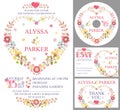 Cute wedding template set.Floral heart wreath Royalty Free Stock Photo