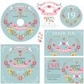 Cute wedding template set with floral wreath Royalty Free Stock Photo