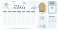 cute weekly planner background with cloud,moon,sky.Vector illustration for kid and baby.Editable element