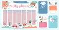 Cute weekly planner background with sloth,rainbow,llama,cloud.Vector illustration for kid and baby.Editable element