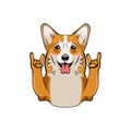 Cute Welsh Corgi with horns. Vector illustration.