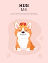 Cute welsh corgi pembroke wearing crown, poster template - cartoon flat vector illustration.