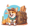 corgi traveller cartoon style white background 2 Royalty Free Stock Photo