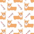 Cute welsh corgi seamless pattern. Animal cartoon illustration. Flat cartoon design. Funny dog character