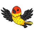 Cute western tanager bird cartoon flying