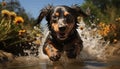 A cute wet puppy playing in the water, pure joy generated by AI Royalty Free Stock Photo