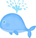 Cute whale cartoon. Sea animal, underwater blue whale, whale splashing water through a blowhole. Royalty Free Stock Photo