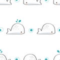 Cute whale drawings Hand drawn whale Gestures Colorful face smile in Seamless pattern and illustration