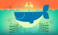 Cute whale and fish cartoon vector illustration Royalty Free Stock Photo