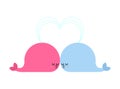 Cute whale love. Happy kids cartoon see animal kiss. vector illustration Royalty Free Stock Photo