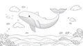 Cute Whale and Fish in the Ocean, Coloring Page for Kids Royalty Free Stock Photo