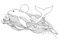 Cute whale swimming in the sea, ocean, vector hand drawn design