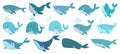 Cute whales. Marine life animals, underwater blue whales, childrens icons for stickers, baby shower, books. Simple Royalty Free Stock Photo