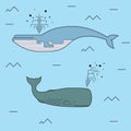 Cute Whales. Marine / Sea / Ocean Vector Print. Vector