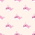 Cute Whales Seamless Pattern vector dolphin shark ocean wallpaper background cartoon Pink