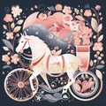 Cute and Whimsical Illustration of Horses and Carriage